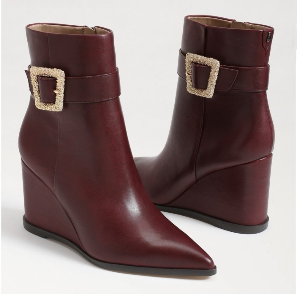SAM EDELMAN Weslie Leather Wedge Ankle Boots, Burgandy - Picture 2 of 13